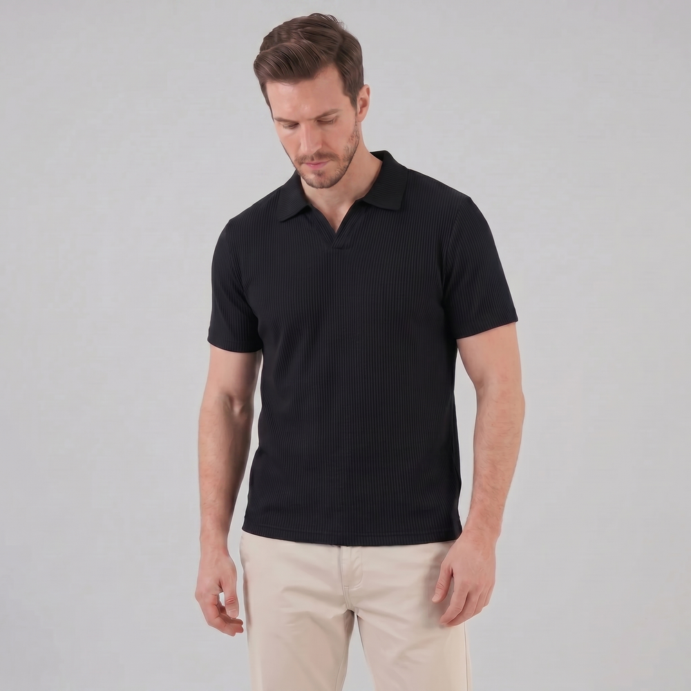 Waffle Knit Open Collar Polo