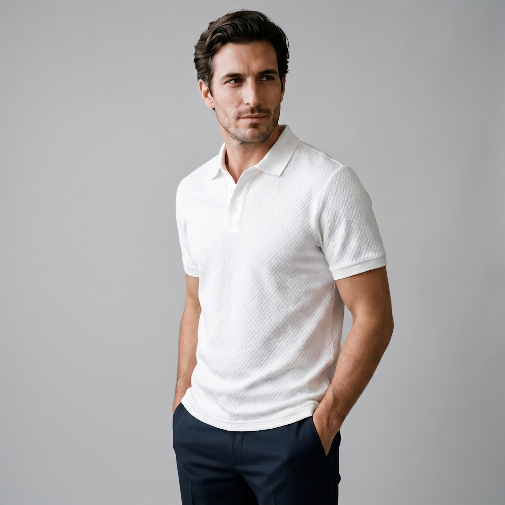 White Textured Polo Shirt