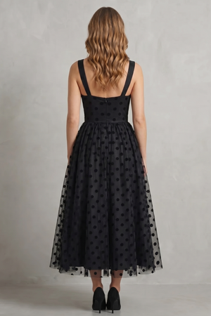 Polka Dot Mesh Elegance Midi Dress