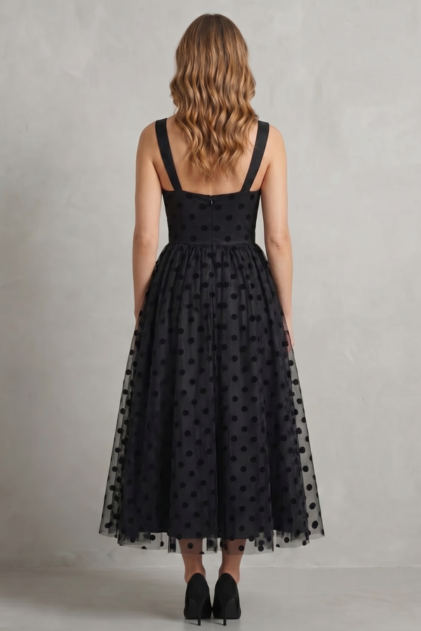 Polka Dot Mesh Elegance Midi Dress