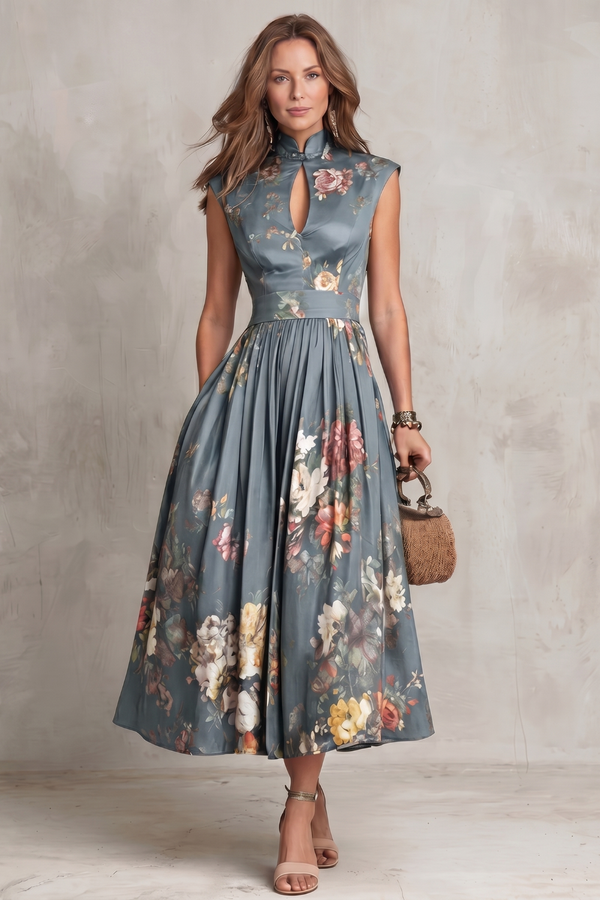 Vintage Floral Elegance Midi Dress
