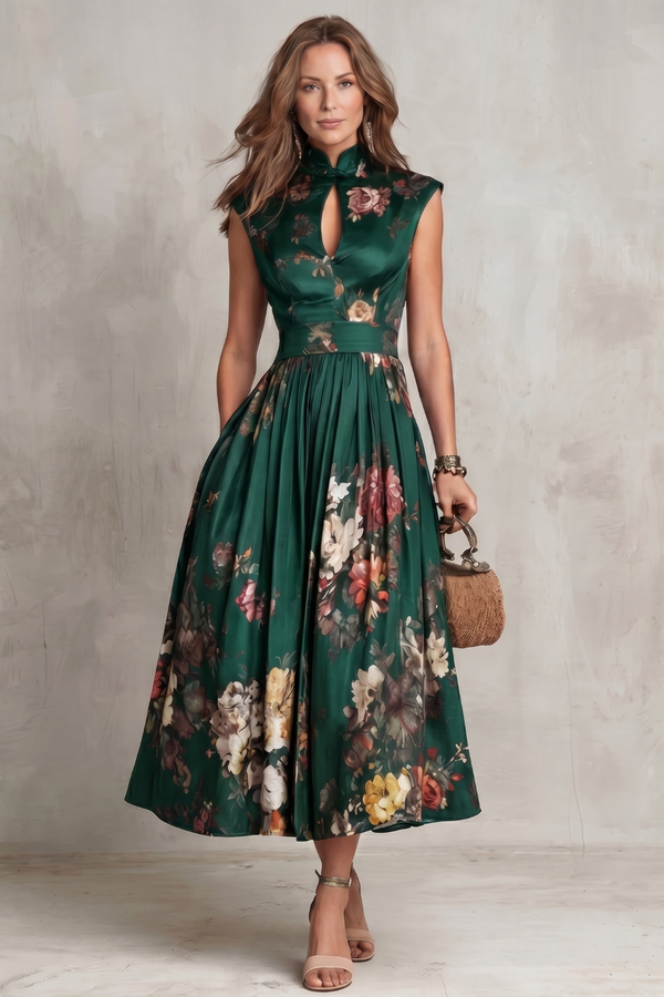 Vintage Floral Elegance Midi Dress