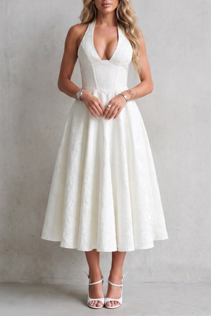 Halter Floral Elegance Midi Dress