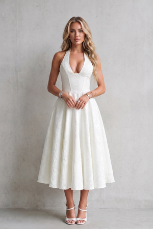 Halter Floral Elegance Midi Dress