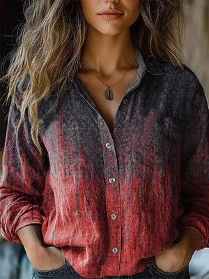 Vintage Floral Print Long Sleeve Button-Down Shirt