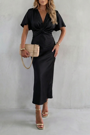 Knot Waist Elegance Satin Midi Dress