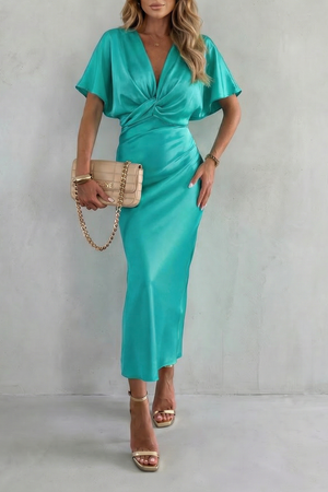 Knot Waist Elegance Satin Midi Dress