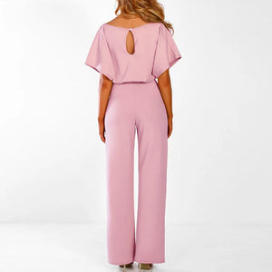 Belted Short Sleeve Wide Leg Jumpsuit