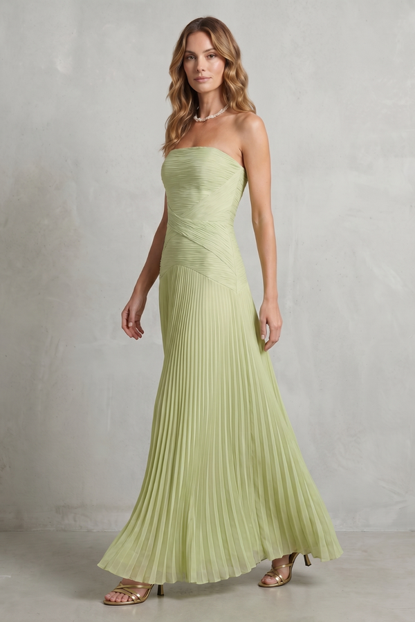 Pleated Strapless Elegance Maxi Dress