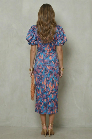 Bold Abstract Puff Sleeve Midi Dress