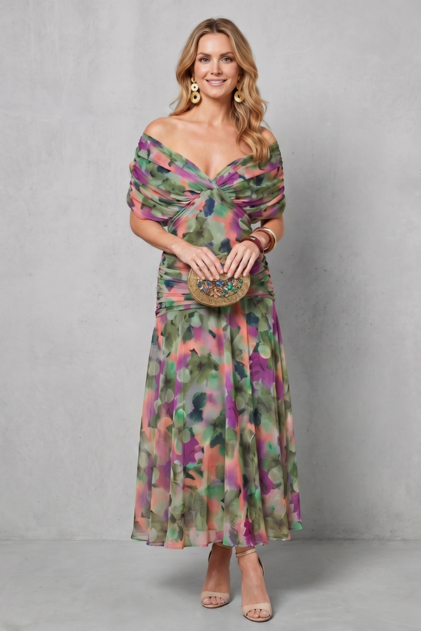 Draped Floral Flow Maxi Dress