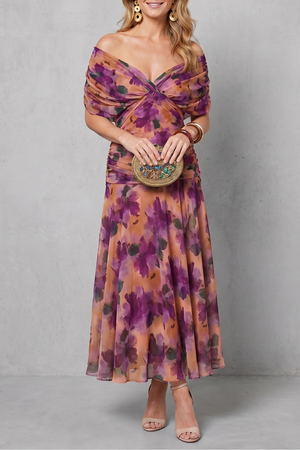 Draped Floral Flow Maxi Dress