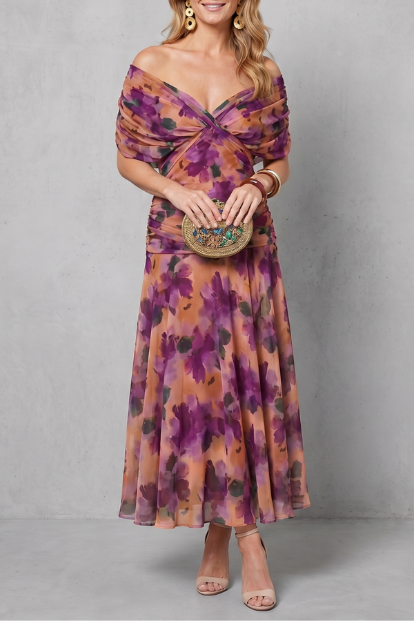 Draped Floral Flow Maxi Dress