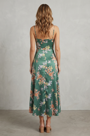 Satin Floral Allure Midi Dress