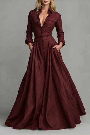 Long-Sleeved Collared Maxi Dress