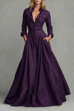 Long-Sleeved Collared Maxi Dress