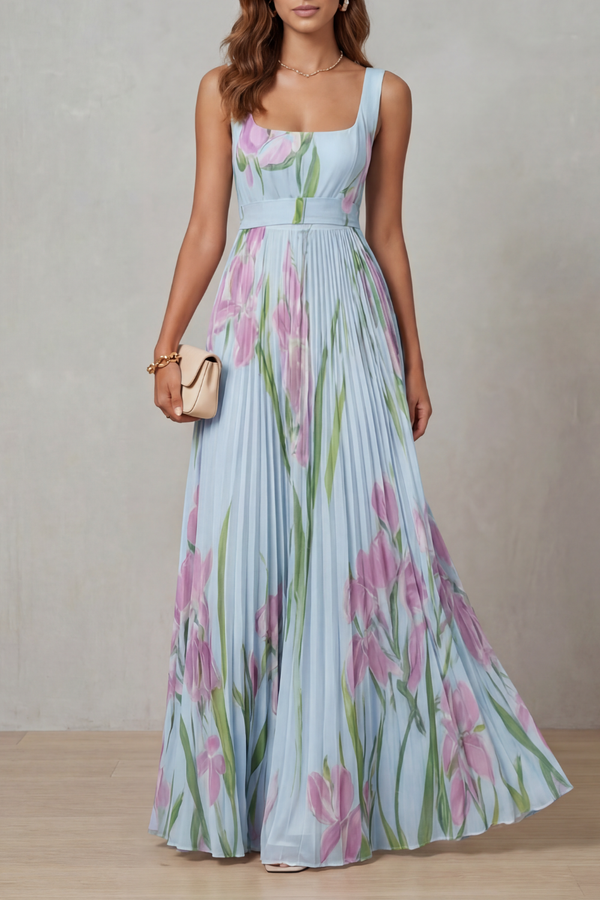 Watercolour Floral Pleated Maxi Dress