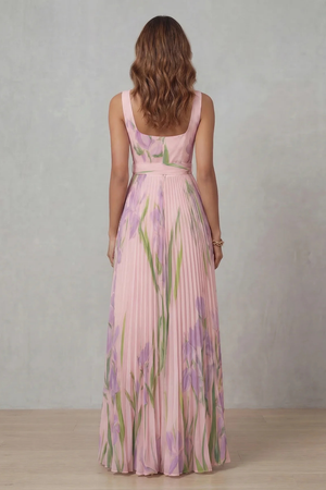 Watercolour Floral Pleated Maxi Dress