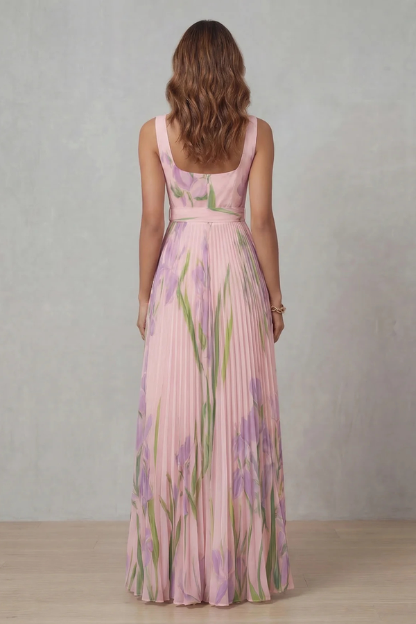 Watercolour Floral Pleated Maxi Dress