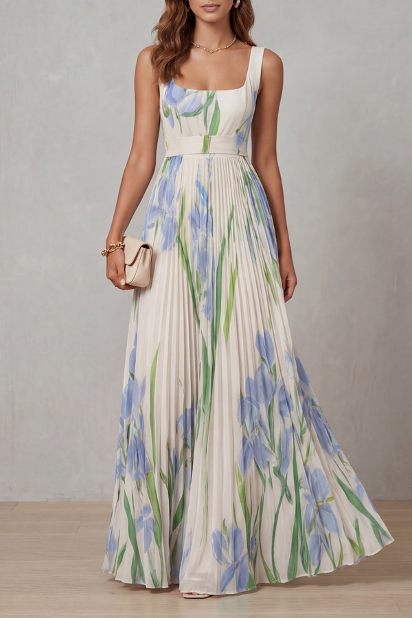 Watercolour Floral Pleated Maxi Dress