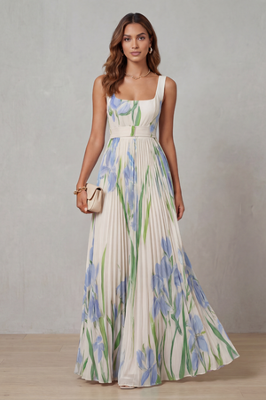 Watercolour Floral Pleated Maxi Dress