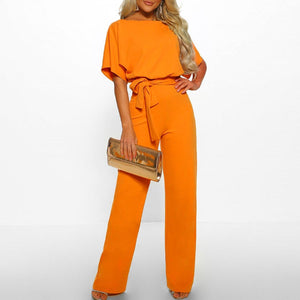 Belted Short Sleeve Wide Leg Jumpsuit