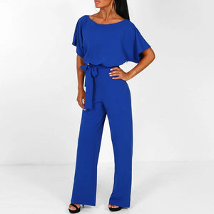 Belted Short Sleeve Wide Leg Jumpsuit