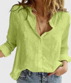 Linen Button-Down Shirt With Lapel Collar
