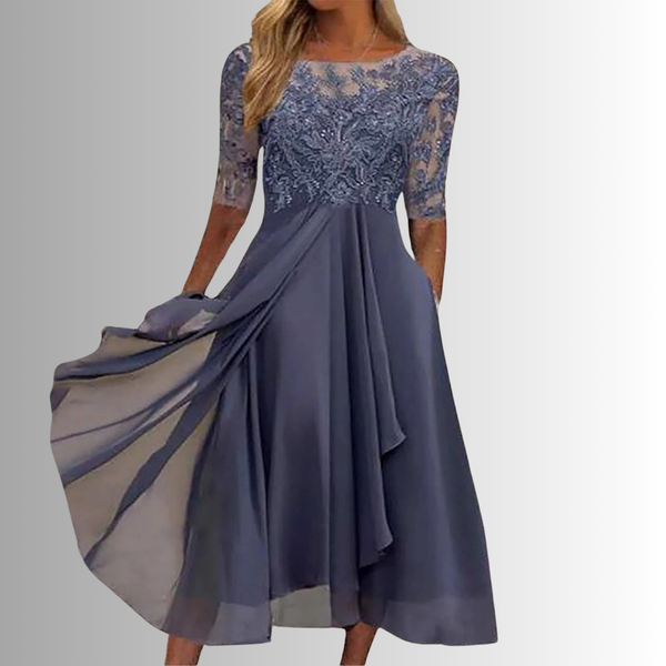 Embroidered Lace A-Line Midi Dress