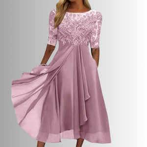 Embroidered Lace A-Line Midi Dress
