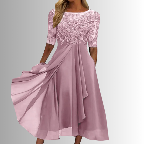 Embroidered Lace A-Line Midi Dress