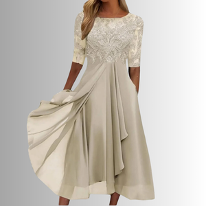 Embroidered Lace A-Line Midi Dress
