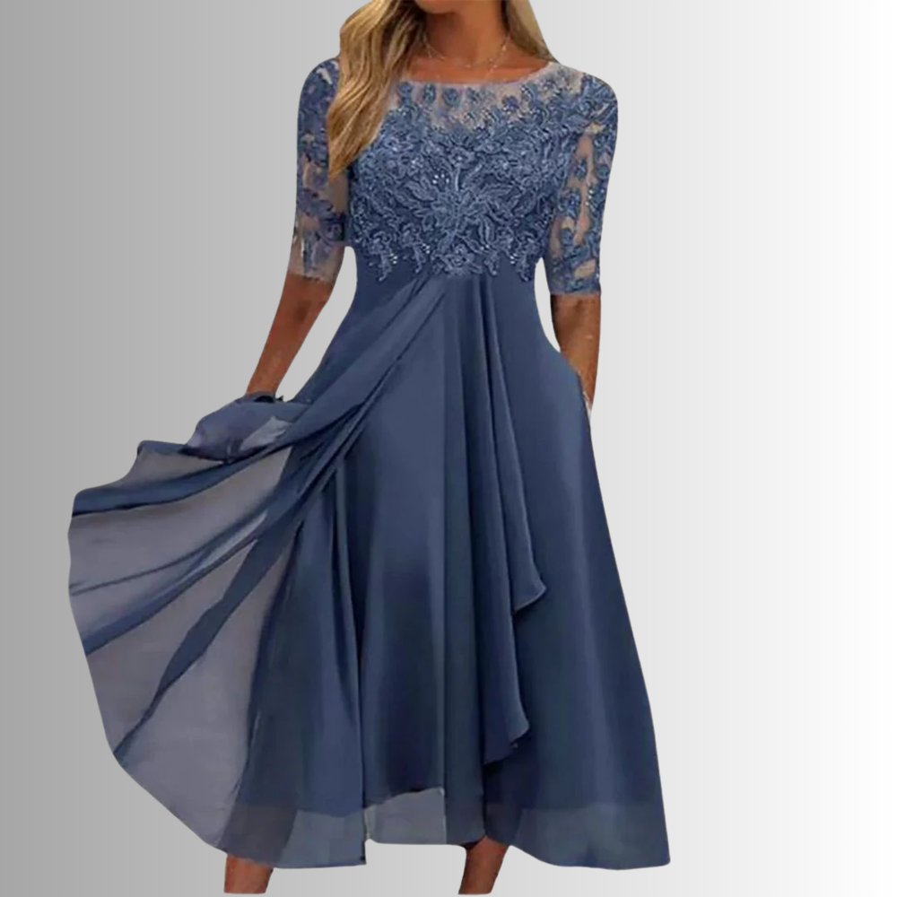 Embroidered Lace A-Line Midi Dress