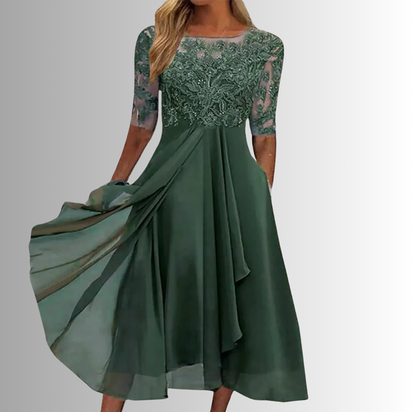 Embroidered Lace A-Line Midi Dress