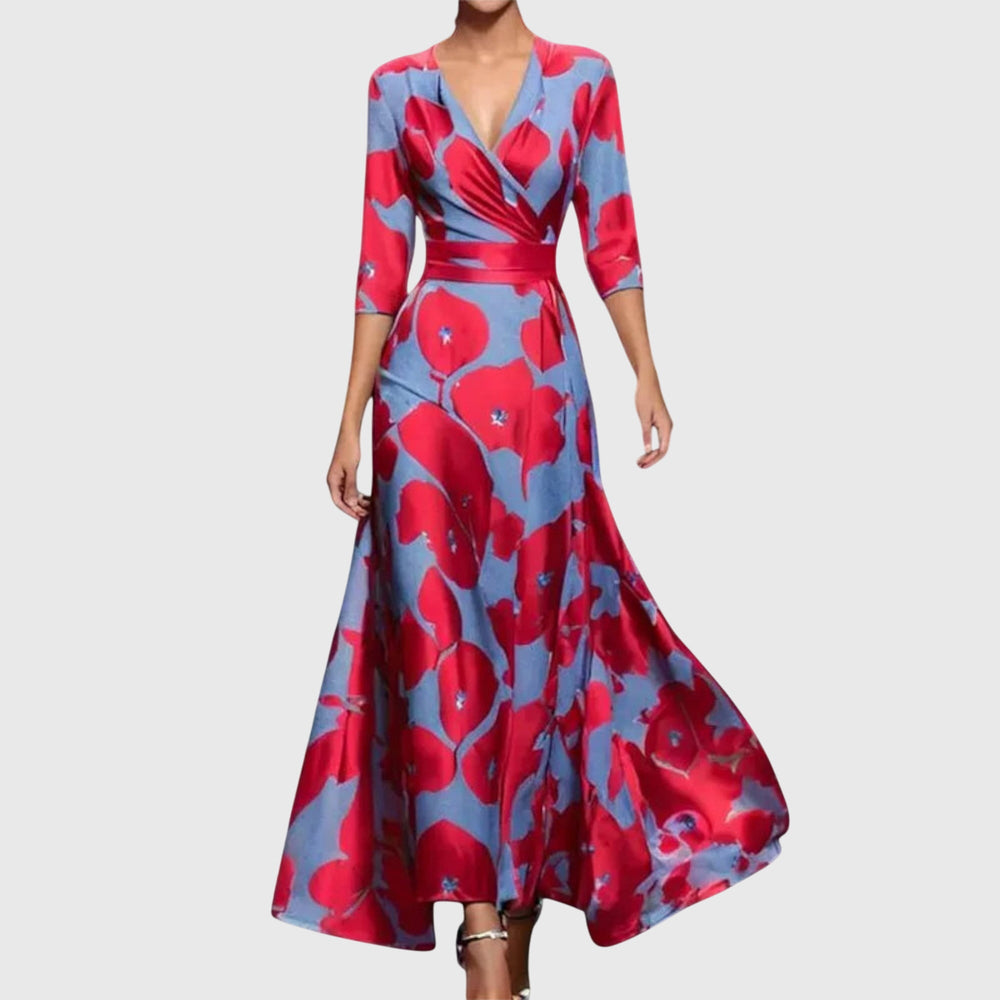 Floral V-Neck Wrap Maxi Dress