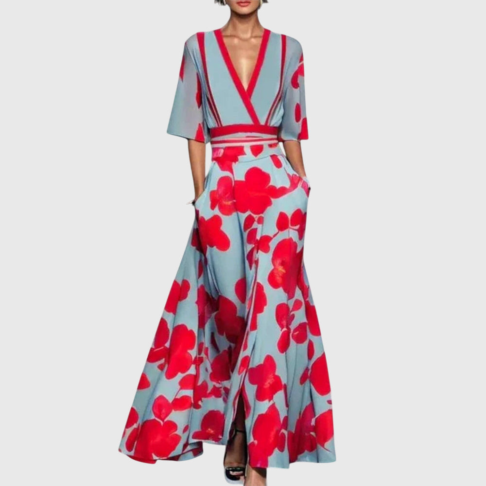 Floral V-Neck Wrap Maxi Dress