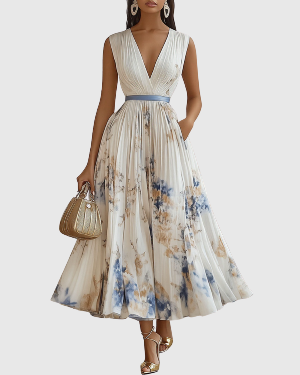 V-Neck A-Line Midi Dress