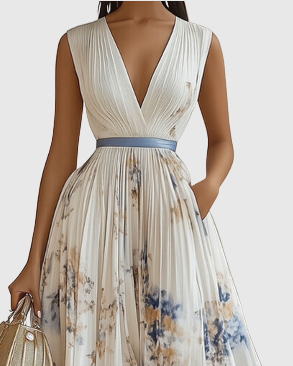 V-Neck A-Line Midi Dress