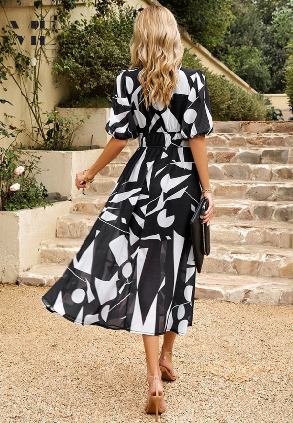 V-Neck Floral A-Line Midi Dress