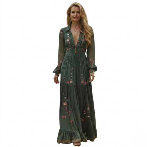 Long-Sleeve Boho Maxi Dress