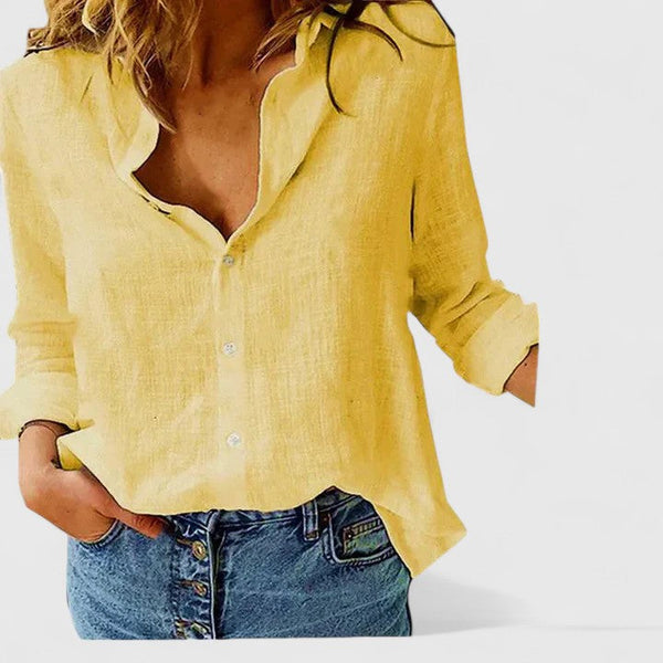 Linen Button-Down Shirt With Lapel Collar